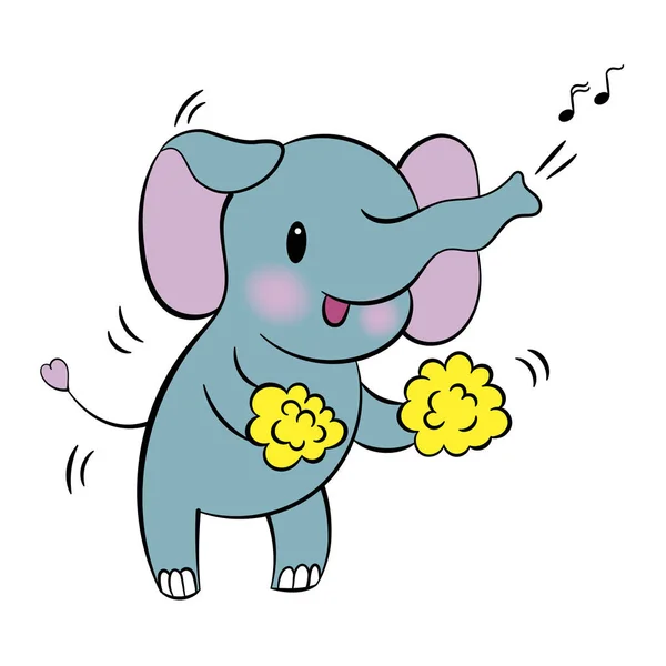 Pegatina emocional con elefante lindo. Al estilo Kawaii. Etiqueta emoji de dibujos animados con elefante bailarín. Ilustración vectorial. — Vector de stock