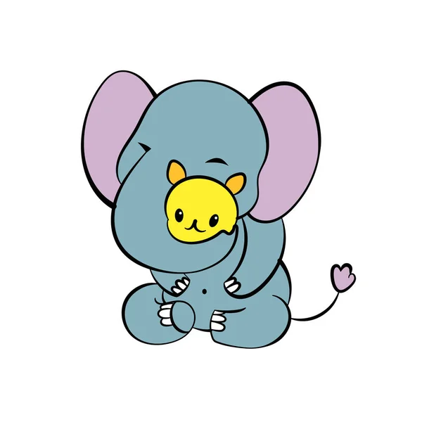 Adesivo emocional com elefante bonito. Estilo Kawaii. Cartoon emoji adesivo com elefante feliz. Ilustração vetorial. — Vetor de Stock