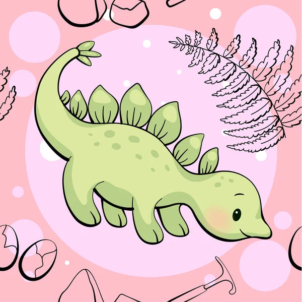 Безшовний візерунок з милим динозавром. Стегозавр у стилі каваї. Векторні — стоковий вектор