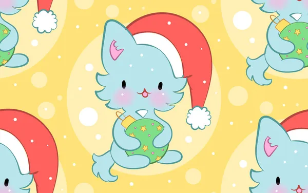 Безшовний орнамент з милими кошенятами в стилі каваї. Векторний малюнок. Веселі різдвяні коти . — стоковий вектор