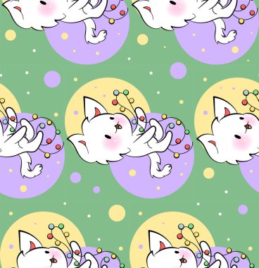 Kawaii tarzında şirin kedileri olan kusursuz bir süs. Vektör deseni. Mutlu Noeller kediler.