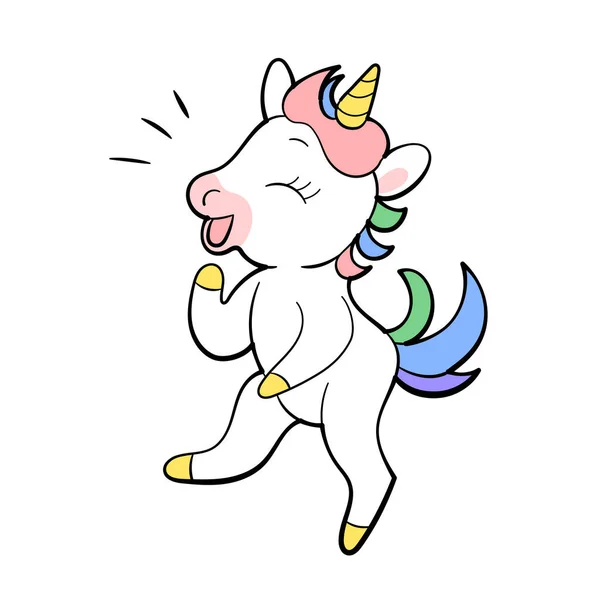Söt Unicorn vektor klistermärke design. Ponnytecknad karaktär. Kawaii Unicorn emoji design. — Stock vektor