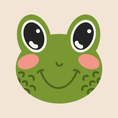 Beyaz arka planda izole edilmiş şirin yeşil kurbağa çizgi film karakteri.