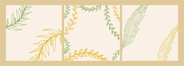 抽象的艺术载体 奢华的请柬背景 黄绿色植物叶 婚宴邀请函矢量设计和封面模板 — 图库矢量图片