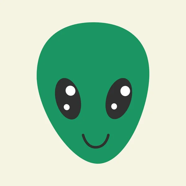 Феттель с зеленым чужим лицом. Инопланетная голова гуманоида. Плоский дизайн, рисунок вручную, векторная иллюстрация. Шаблон для печати. — стоковый вектор