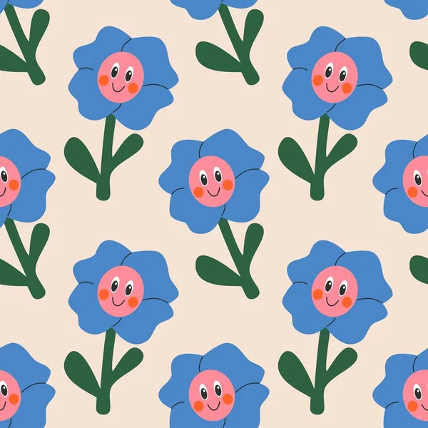 Seamless pattern, drawing with a flower on a light background. Flat design, hand drawn cartoon, vector illustration. Template for printing. — Vector de stock