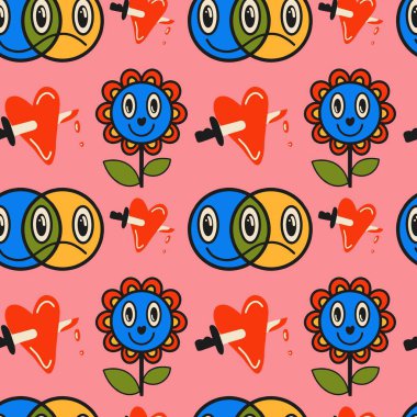 El Çizimi Soyut Şekiller Komik Şirin Çizgi Karakterler Kusursuz Çizgi Film tarzı. Düz dizayn. Tüm elementler izole edildi. Kare posterler, logo şablonları.