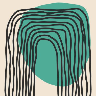 Duvar dekorasyonu, kartpostal ya da broşür tasarımı için soyut minimalist el resmi. Moda vektörü çizimi, düz tasarım, çizgi film. Tüm elementler izole edildi.