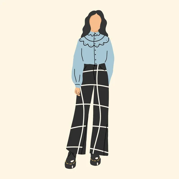 Stylish Woman Modern Casual Hipster Clothes Flat Design Cartoon Hand — стоковый вектор