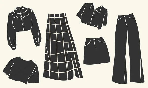 Conjunto Trajes Informales Formales Negros Moda Ropa Hipster Tendencia Dibujos — Archivo Imágenes Vectoriales