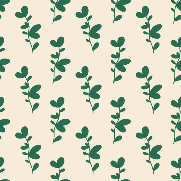 Seamless Pattern Green Twigs Leaves Light Background Flat Design Hand — Image vectorielle