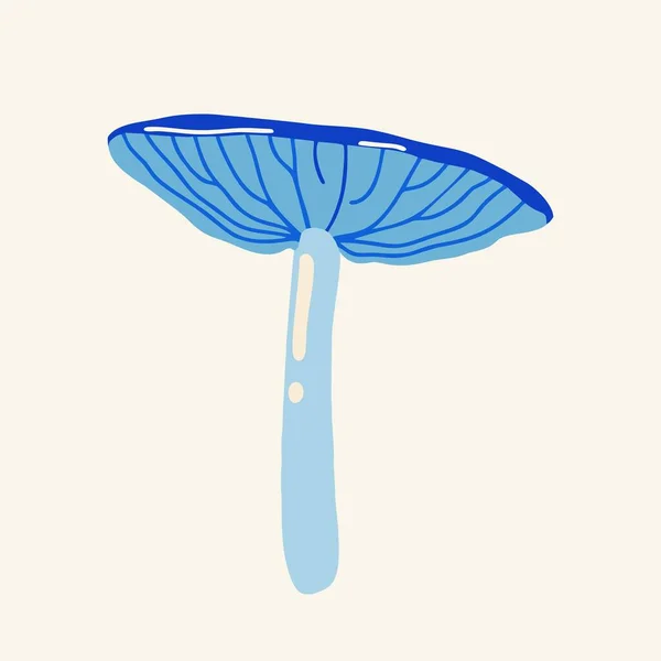 Blue magic mushroom on a light background. Psychedelic sti Flat design, hand drawn cartoon, vector. — Wektor stockowy