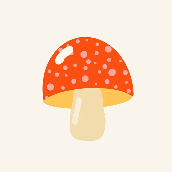 Red magic mushroom on a light background, fly agaric. Psychedelic sti Flat design, hand drawn cartoon, vector. — Wektor stockowy