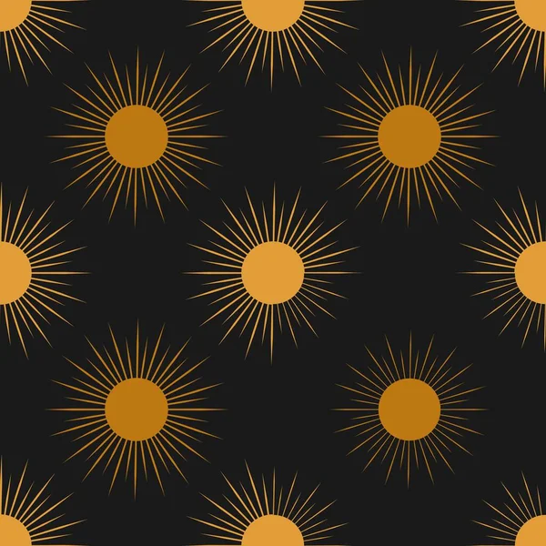 Minimalistisches Abstraktes Nahtloses Muster Mit Sonne Auf Schwarzem Hintergrund Bohemian — Stockvektor