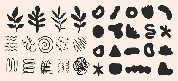 一组各种抽象的形状 涂鸦和植物 手绘涂鸦 现代时尚的例证 平面设计 手绘漫画 — 图库矢量图片