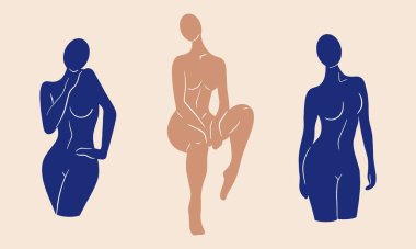 Poz veren soyut kadın silueti. Henri Matisse 'den esinlenilmiştir. Kadın cesetleri. Kolaj tekniğinde düz vektör çizimi izole edildi.