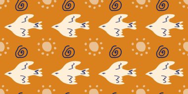 Kusursuz desen, güvercin deseni, güneş ve karalamalar, boho tarzı. Barışseverliğin ve anti militarizmin sembolü. Uluslararası Barış Günü