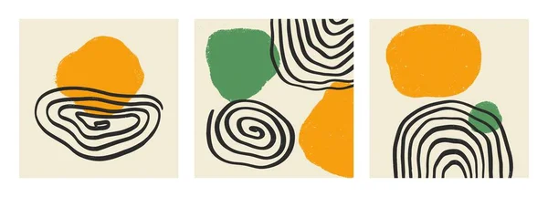 Set, soyut minimalist el yapımı duvar dekorasyonu, kartpostal ya da broşür tasarımı için çizimler. Moda vektörü çizimi, düz tasarım, çizgi film. Tüm elementler izole edildi.