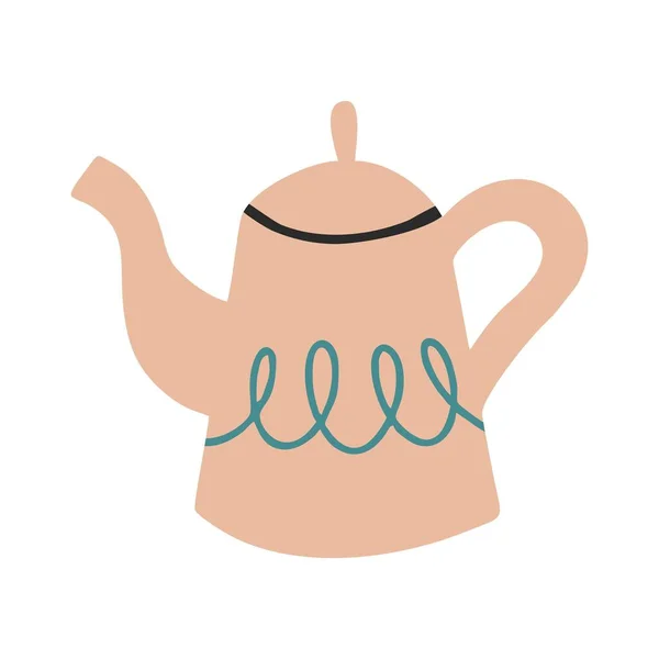 Ceramic Teapot Blue Pattern Kitchenware Flat Design Hand Drawn Cartoon — 图库矢量图片