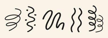 Açık arkaplana çizilmiş çeşitli siyah el çizimleri. Modern moda illüstrasyonu. Düz tasarım, çizgi film çizimi, vektör.