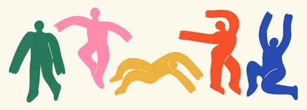Çeşitli garip yaratıklar ya da farklı pozlardaki insanlar. Sevimli orantısız yalıtılmış karakterler. Modern moda illüstrasyonu. Düz dizayn, karikatür el çizimi, vektör.
