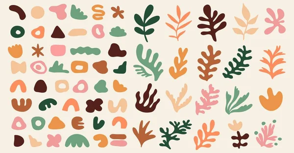 许多抽象的形状和植物都是用浆糊色制成的 手绘涂鸦 现代时尚的例证 平面设计 卡通画 — 图库矢量图片