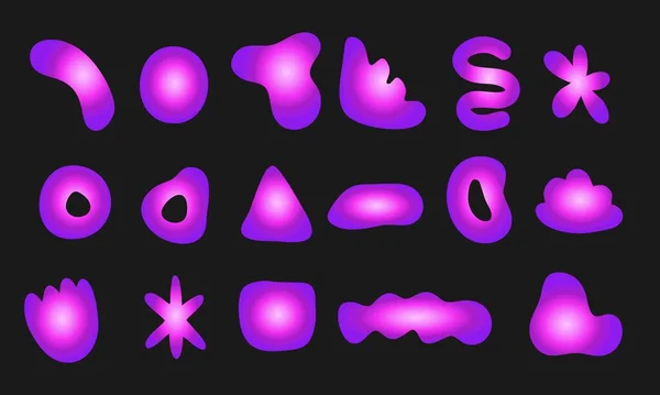 グラデーションの紫色の形 輝く色のホログラフィックカメレオンの隔離された液体パレット要素のセット 現代の抽象的な形 — ストックベクタ