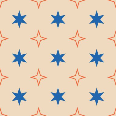Abstract seamless background with stars in retro style. Modern paint for greeting card, party invitation, wallpaper sale, holiday wrapping paper, fabric, bag print, t-shirt, workshop advertising.