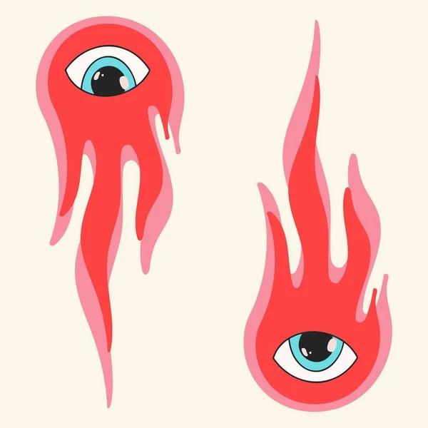 Hand Drawn Abstract Shapes Red Fire Eye Light Background Flat — Διανυσματικό Αρχείο