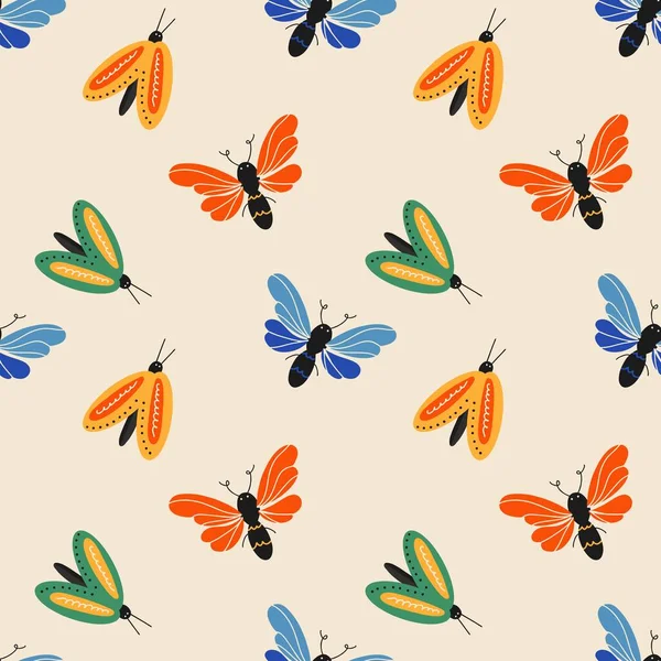 Elegant Seamless Pattern Colorful Beans Moths Cute Background Boho Style — Image vectorielle