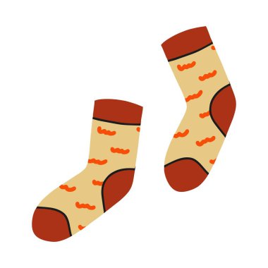 Güzel basılmış çoraplar. Şık iç çamaşırı. Modaya uygun aksesuarlar. Ayakkabılar. El çizimi vektör rengi tasviri. düz dizayn