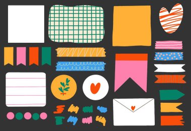 Various paper notes on stickers. Information board with blank paper notes for reminders, to-do list, planner, schedule. hand drawn vector illustration. cartoon style. All elements are isolated.