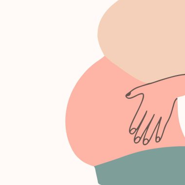 Portrait of a beautiful young pregnant woman. The concept of pregnancy and motherhood. The woman is holding her belly. Flat vector illustration.