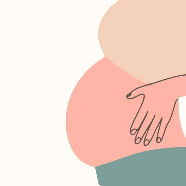 Portrait of a beautiful young pregnant woman. The concept of pregnancy and motherhood. The woman is holding her belly. Flat vector illustration.