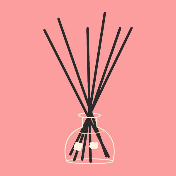 Aroma Diffuser Glass Jar Incense Sticks Pink Background Isolated Vector — 图库矢量图片