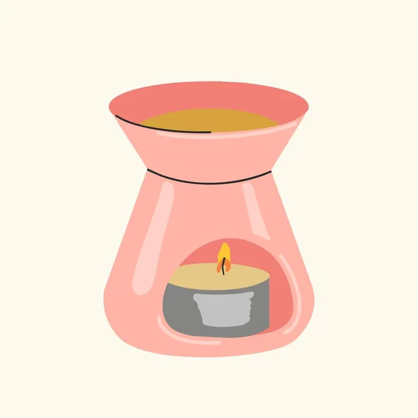 Aroma Lamp Pink Color Candle Relaxation Meditation White Background Cartoon — 图库矢量图片