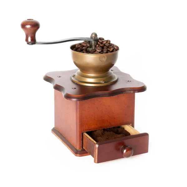 Retro Wooden Coffee Mill White Background Royalty Free Stock Images