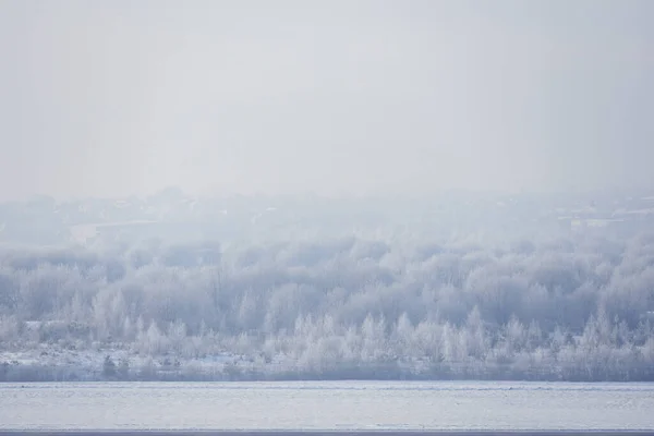 Inverno Bela Paisagem Com Árvores Cobertas Com Geada Paisagem Inverno — Fotografia de Stock