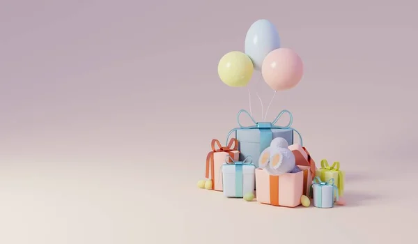 Cajas Regalo Pascua Con Conejo Caja Fondo Pascua Primavera Renderizado — Foto de Stock