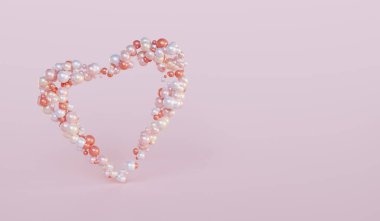Evrensel tebrik kartı. Pembe arka plandaki renkli balonların kalp şekli sınırı. 3d hazırlayıcı