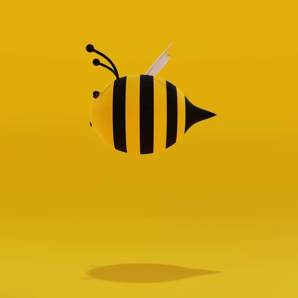 Charakter Słodkiej Pszczoły Żółtym Tle Renderowanie — Zdjęcie stockowe