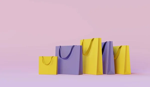 Bolsas Papel Colores Sobre Fondo Rosa Compras Línea Venta Concepto — Foto de Stock