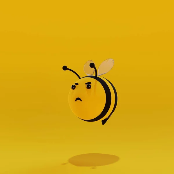 Character Cute Bee Attack Yellow Background Render — Stock Photo, Image