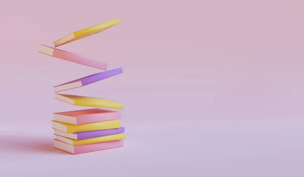 Fliegender Bücherstapel Auf Rosa Hintergrund Frontansicht Online Bildung Oder Learning — Stockfoto
