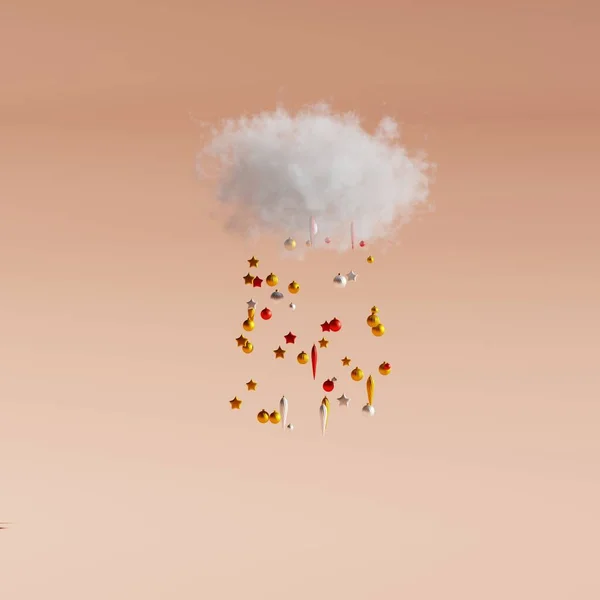 Cloud Xmas Balls Rain Pastel Background Render — Stok fotoğraf