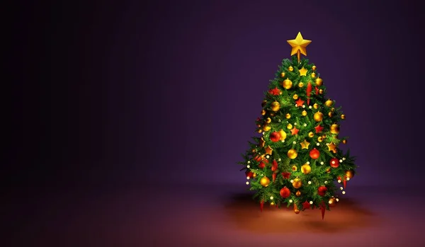 暗い背景にクリスマスツリー 3Dレンダリング — ストック写真