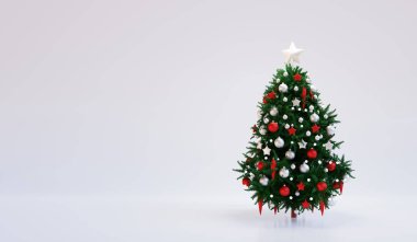Beyaz arka planda hediye kutusu olan Noel ağacı. 3d hazırlayıcı