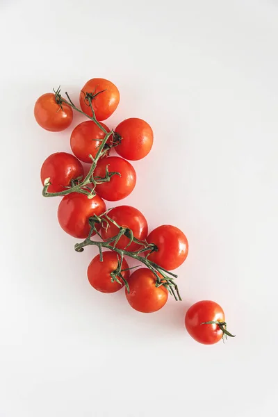 Fresh Raw Cherry Tomatoes White Tabble Top View — Stock Photo, Image
