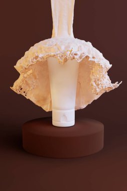 Sıvı sıçrama altında nemlendirici kozmetik tüp. Model-up. 3 Boyutlu Hazırlama