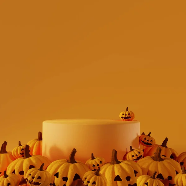 Podium Halloween Kurpitsa Pahaa Oranssi Tausta Renderointi — kuvapankkivalokuva